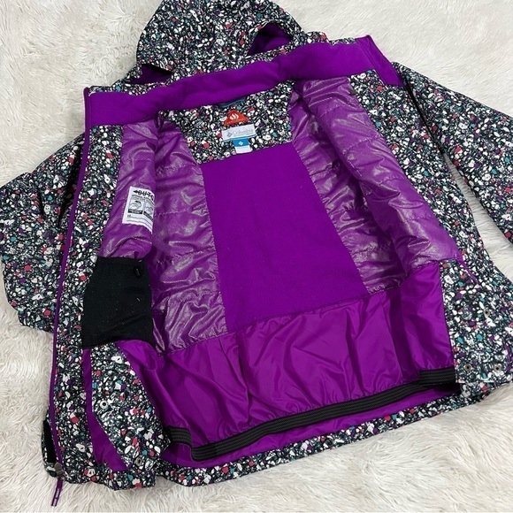 Columbia Hooded Girls purple pink print Omniheat lined Waterproof Jacket Large - Picture 6 of 13
